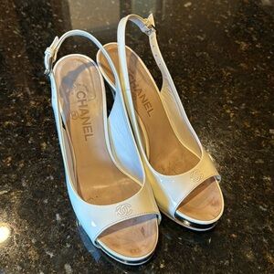 Patent Leather White Chanel Heels